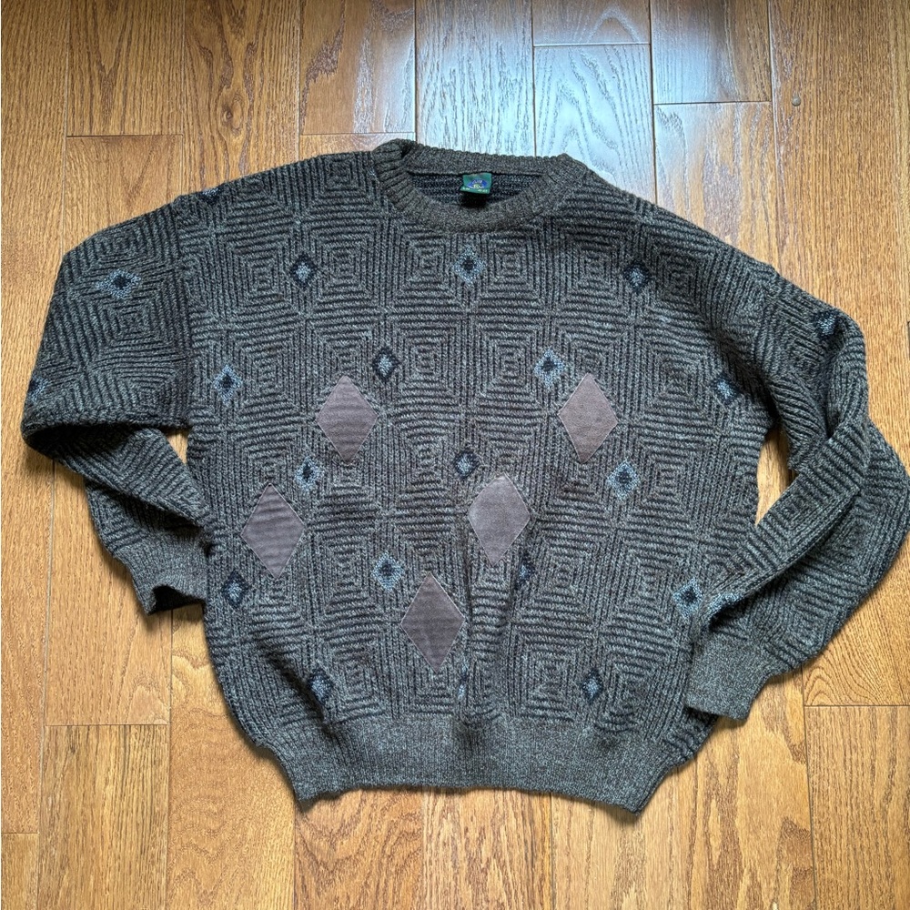 Vintage 1990’s Black and Brown Crewneck Sweater with Geometric Texture